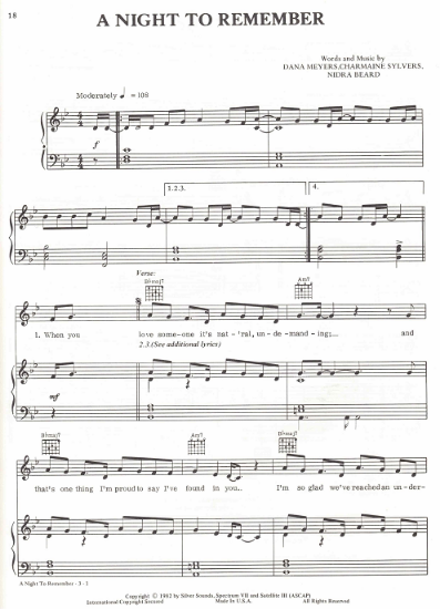 Picture of A Night to Remember, Dana Meyers/ Charmaine Sylvers/ Nidra Beard, recorded by Shalamar, sheet music