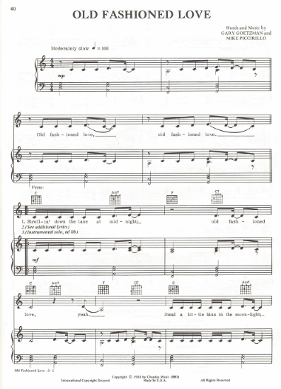 Picture of Old Fashioned Love, Gary Goetzman & Mike Piccirillo, recorded by Smokey Robinson, sheet music