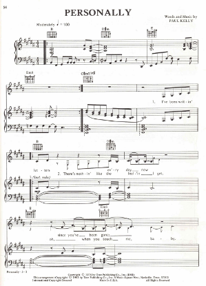 Picture of Personally, Paul Kelly, recorded by Karla Bonoff/ also Ronnie McDowell, sheet music