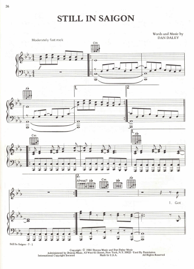 Picture of Still in Saigon, Dan Daley, recorded by Charlie Daniels Band, sheet music