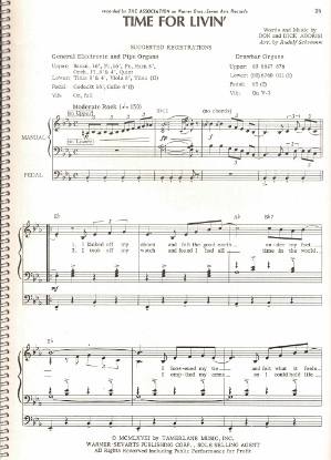 Picture of Time for Livin', Don & Dick Addrisi, recorded by The Association, organ solo sheet music
