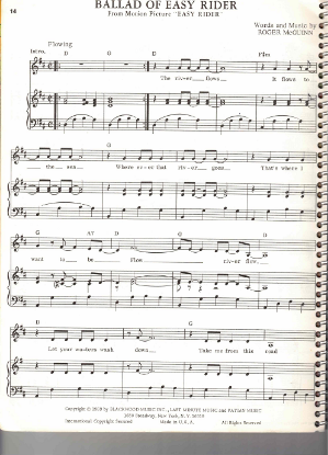 Picture of Ballad of Easy Rider, movie theme, Roger McGuinn, sheet music