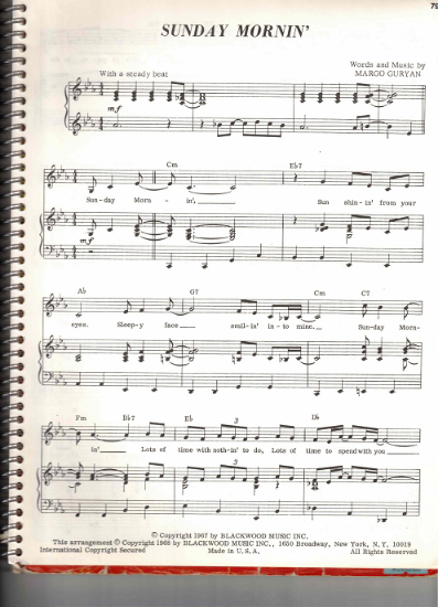 Picture of Sunday Mornin', Margo Guryan, recorded by Spanky and Our Gang, sheet music