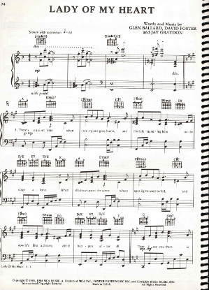 Picture of Lady of My Heart, Glen Ballard/ David Foster/ Jay Graydon, recorded by Jack Wagner, sheet music