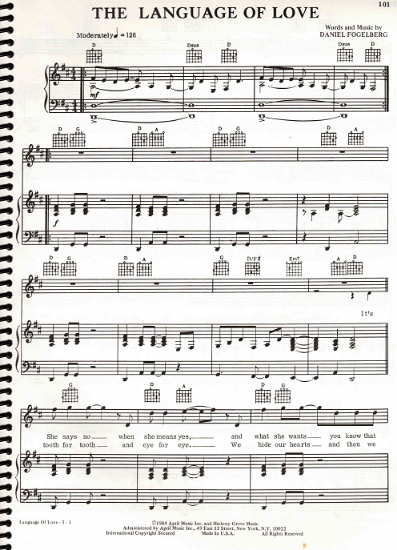 Picture of The Language of Love, written & recorded by Dan Fogelberg, sheet music