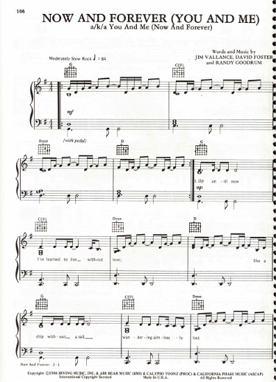 Picture of Now and Forever (You and Me), Jim Vallance/ David Foster/ Randy Goodrum, recorded by Anne Murray, sheet music