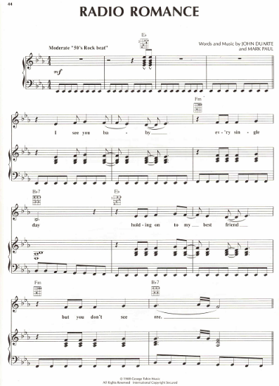 Picture of Radio Romance, John Duarte & Mark Paul, recorded Tiffany, sheet music