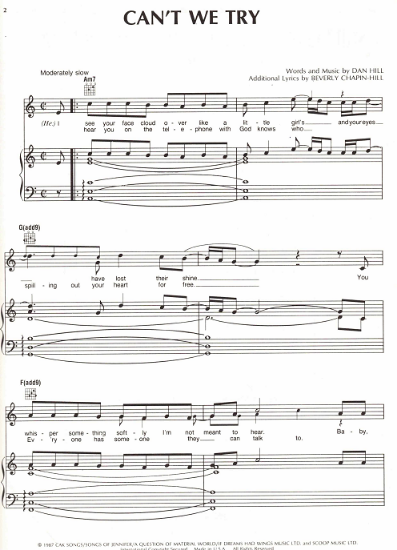 Picture of Can't We Try, Dan & Beverly Chapin-Hill, recorded by Dan Hill, sheet music
