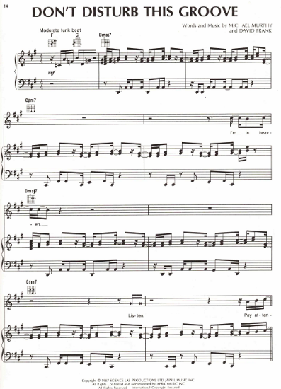 Picture of Don't Disturb This Groove, Michael Murphy & David Frank, recorded by The System, sheet music