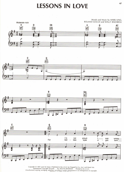 Picture of Lessons in Love, Mark King/ Roland Gould/ Wally Badarou, recorded by Level 42, sheet music