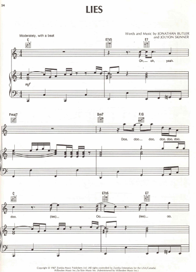 Picture of Lies, Jonathan Butler & Jolyon Skinner, recorded by Jonathan Butler, sheet music