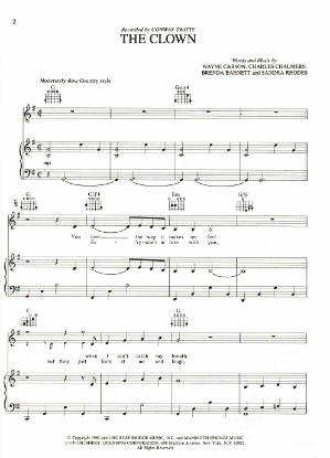 Picture of The Clown, Wayne Carson/ Charles Chalmers/ Brenda Barnett/ Sandra Rhodes, recorded by Conway Twitty, sheet music