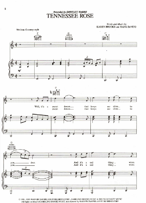 Picture of Tennessee Rose, Karen Brooks & Hank DeVito, recorded by Emmylou Harris, sheet music