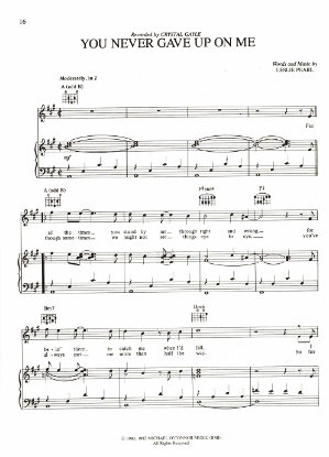 Picture of You Never Gave Up On Me, Leslie Pearl, recorded by Crystal Gayle, sheet music