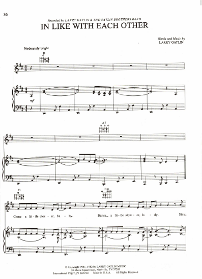 Picture of In Like With Each Other, Larry Gatlin, recorded by The Gatlin Brothers, sheet music