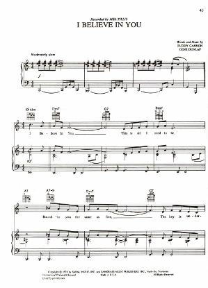 Picture of I Believe in You, Buddy Cannon & Gene Dunlap, recorded by Mel Tillis, sheet music