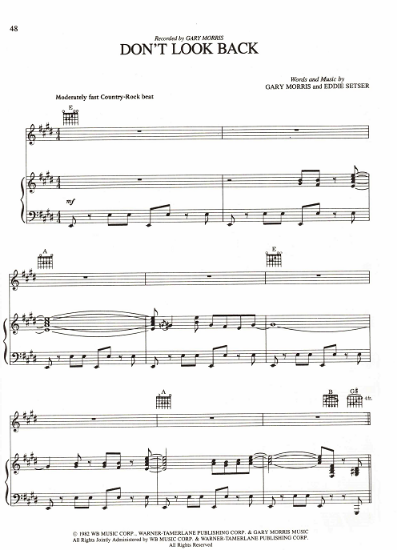 Picture of Don't Look Back, Gary Morris & Eddie Setser, recorded by Gary Morris, sheet music