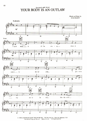 Picture of Your Body is an Outlaw, Buzz Rabin, recorded by Mel Tillis, sheet music