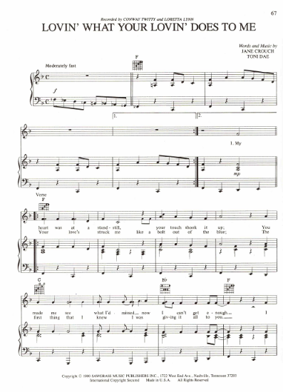 Picture of Lovin' What Your Lovin' Does to Me, Jane Crouch & Toni Dae, recorded by Conway Twitty & Loretta Lynn, sheet music
