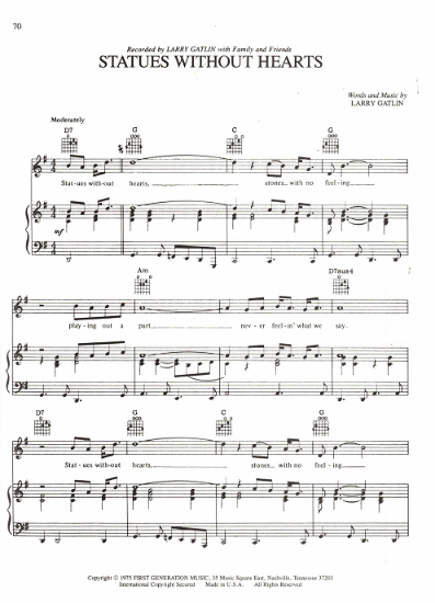 Picture of Statues Without Hearts, written & recorded by Larry Gatlin, sheet music