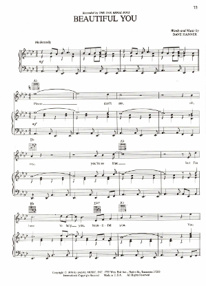 Picture of Beautiful You, Dave Hanner, recorded by The Oak Ridge Boys, sheet music