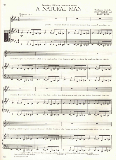 Picture of A Natural Man, Sandy Baron & Bobby Hebb, recorded by Lou Rawls, sheet music