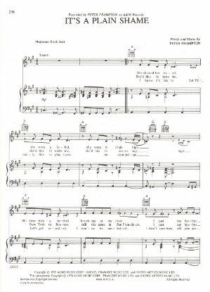 Picture of It's a Plain Shame, written &  recorded by Peter Frampton, sheet music