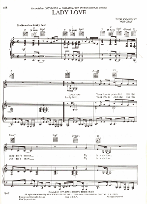 Picture of Lady Love, Von Gray, recorded by Lou Rawls, sheet music