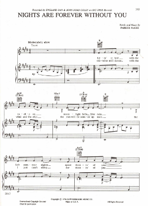 Picture of Nights Are Forever Without You, Parker McGee, recorded by England Dan & John Ford Coley, sheet music