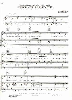 Picture of Pencil-Thin Mustache, written & recorded by Jimmy Buffet, sheet music