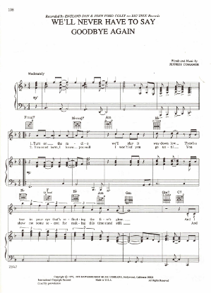 Picture of We'll Never Have to Say Goodbye Again, Jeffrey Comanor, recorded by England Dan & John Ford Coley, sheet music