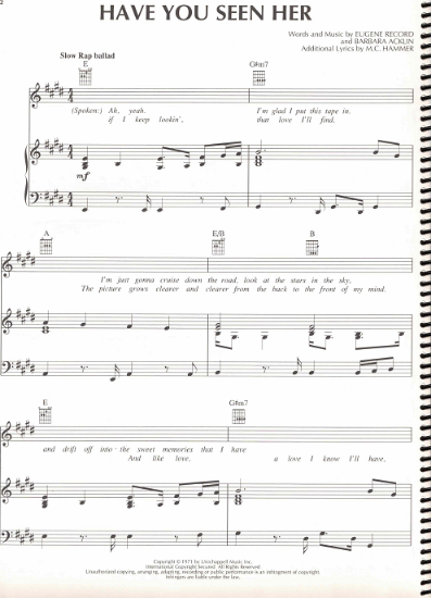Picture of Have You Seen Her, Eugene Record & Barbara Acklin, recorded by M.C. Hammer, sheet music