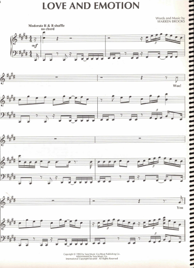 Picture of Love and Emotion, Warren Brooks, recorded by Stevie B., sheet music