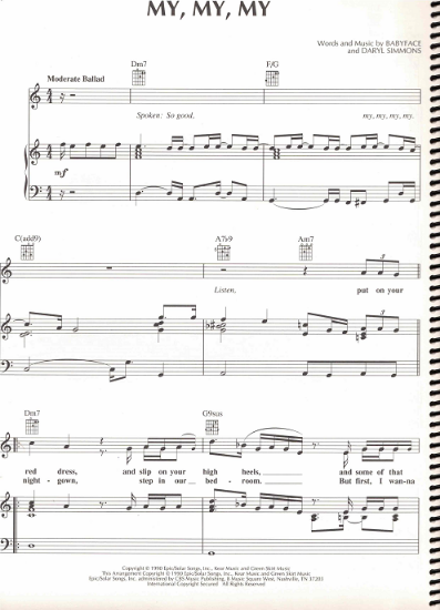 Picture of My My My, Babyface & Daryl Simmons, recorded by Johhny Gill, sheet music