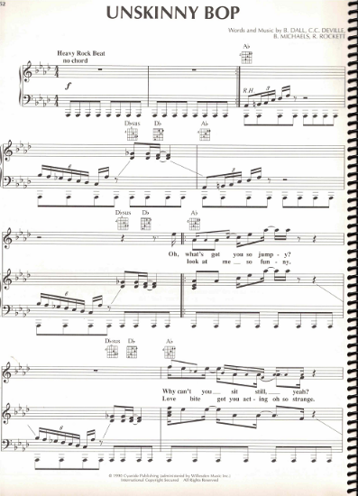 Picture of Unskinny Bop, B. Dall et al, recorded by Poison, sheet music