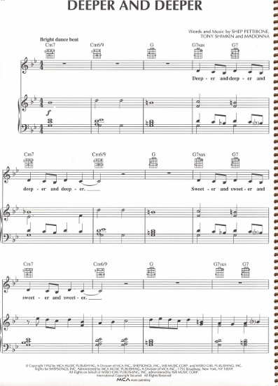 Picture of Deeper and Deeper, Shep Pettibone & Tony Shimkin, recorded by Madonna, sheet music