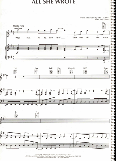 Picture of All She Wrote, Bill Leverty & Carl Snare, recorded by Firehouse, sheet music