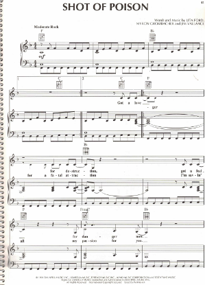 Picture of Shot of Poison, Myron Grombacher & Jim Vallance, recorded by Lita Ford, sheet music