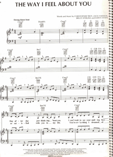 Picture of The Way I Feel About You, Christopher Troy/ Zach Harmon/ Bruce Sterling, recorded by Karyn White, sheet music