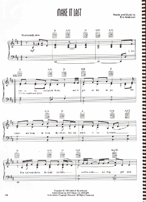 Picture of Make It Last, written & recorded by Eric Anderson, sheet music