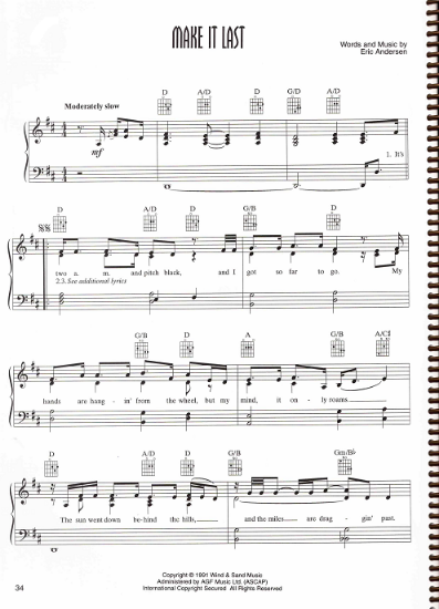 Picture of Make It Last, written & recorded by Eric Anderson, sheet music
