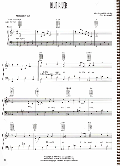 Picture of Blue River, written & recorded by Eric Andersen, sheet music, pdf copy