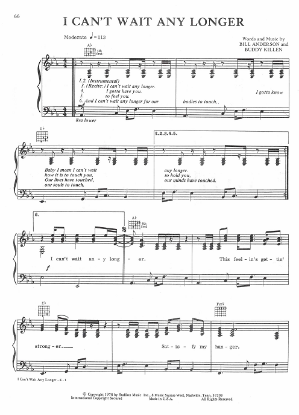 Picture of I Can't Wait Any Longer, Bill Anderson & Buddy Killen, sheet music