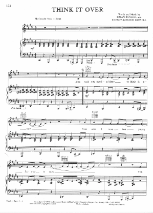 Picture of Think It Over, Brian Russell & Brenda Gordon Russell, recorded by Cheryl Ladd, sheet music