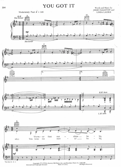 Picture of You Got It, Jerry Ragovoy & Linda Laurie, recorded by Diana Ross, sheet music