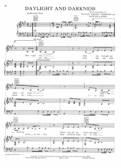 Picture of Daylight and Darkness, William "Smokey" Robinson & Rose Ella Jones, sheet music