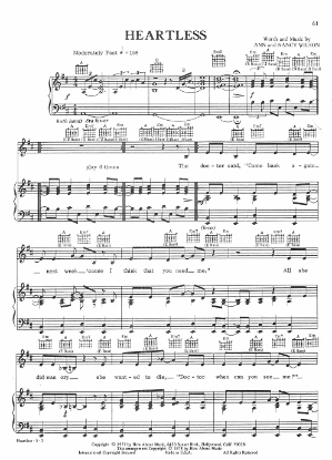Picture of Heartless, Ann & Nancy Wilson, recorded by Heart, sheet music