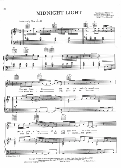 Picture of Midnight Light, Eddie Struzick & Lenny LeBlanc, performed by LeBlanc & Carr, sheet music