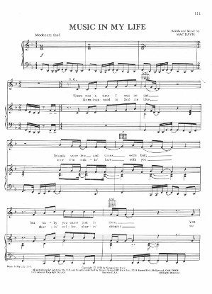 Picture of Music in My Life, written & recorder by Mac Davis, sheet music