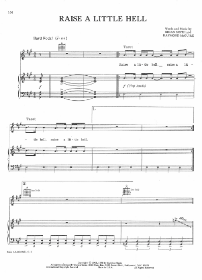 Picture of Raise a Little Hell, Brian Smith & Raymond McGuire, recorded by Trooper, sheet music